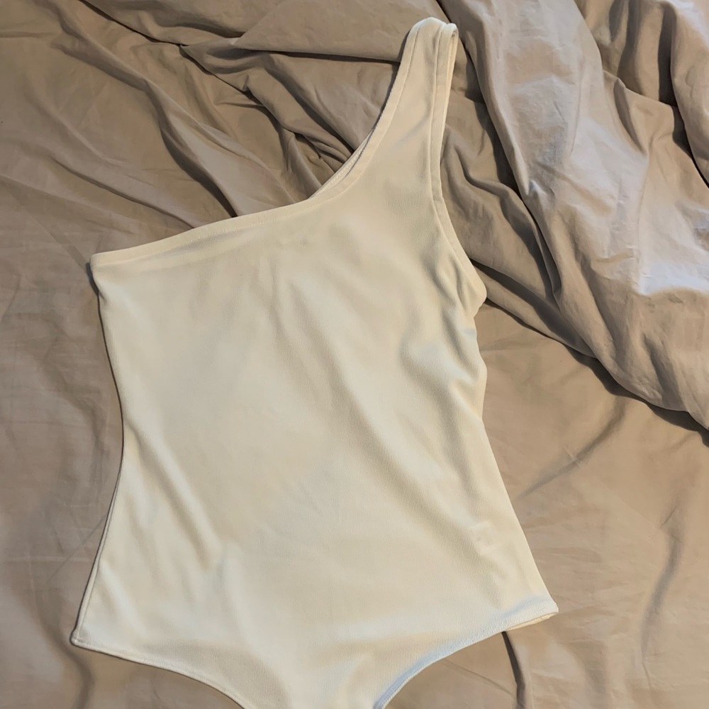 White one shoulder body suit